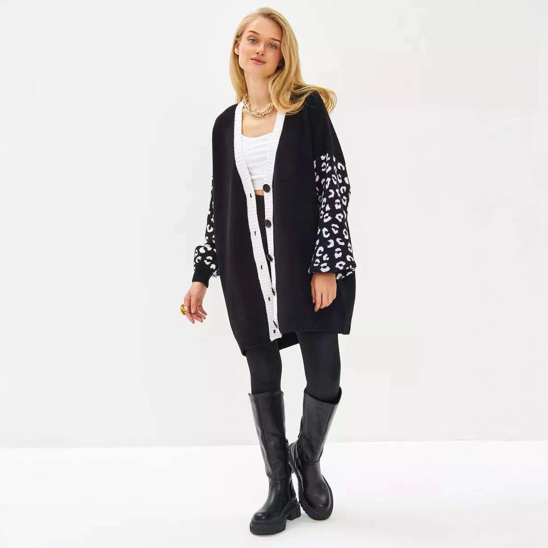 Damen Cardigan mit Leopardenmuster und knöpfen R&B