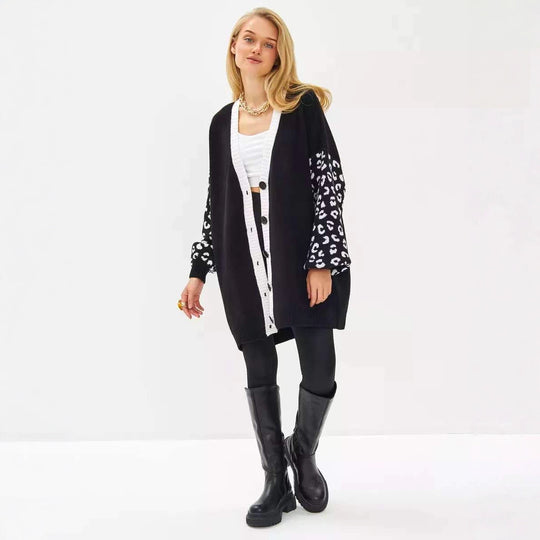 Damen Cardigan mit Leopardenmuster und knöpfen R&B