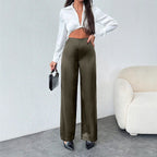 Damen elegante, weite Satin-Hose mit hohem Bund und fließendem Schnitt R&B