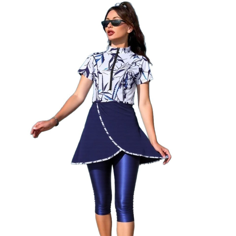Damen sportlicher Zweiteiler mit langem Oberteil und figurschmeichelnden Leggings R&B