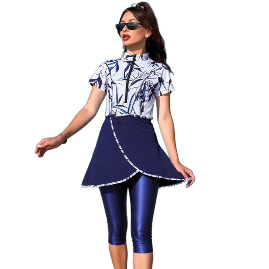 Damen sportlicher Zweiteiler mit langem Oberteil und figurschmeichelnden Leggings R&B