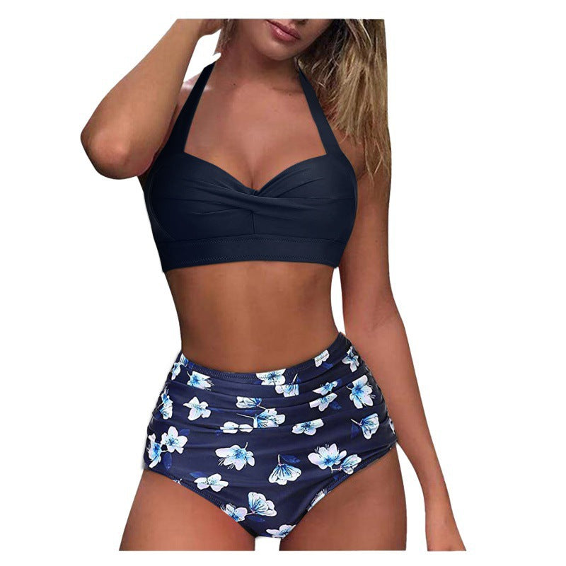 Damen Hochtaillierter Karobikini mit gerafftem Oberteil R&B