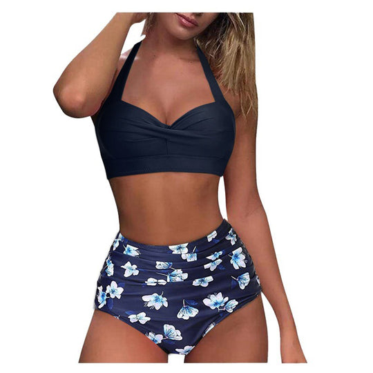 Damen Hochtaillierter Karobikini mit gerafftem Oberteil R&B