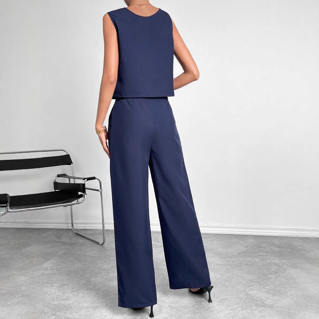 Damen Modisches Zweiteiliges Set mit Cropped Oberteil und weiten Hosen R&B