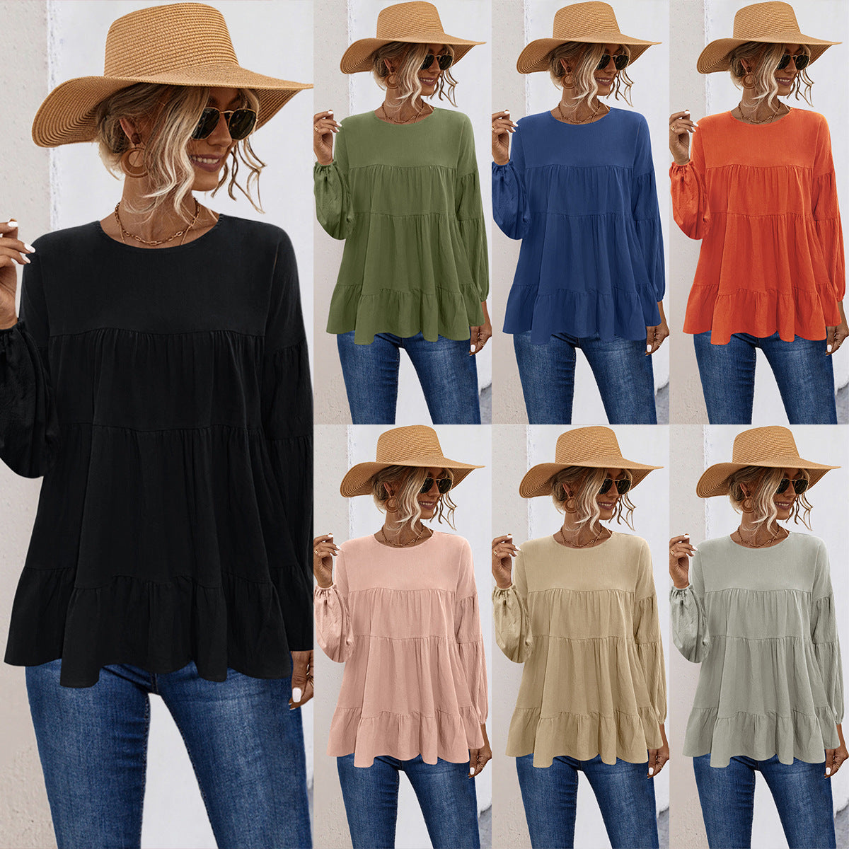 Damen lässige Tunika mit Rüschendetails und weitem Schnitt R&B