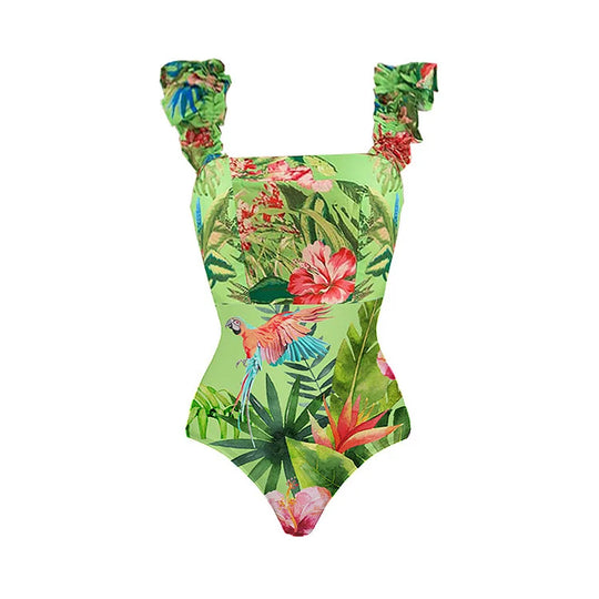 Damen Einteiler Badeanzug mit floralem Muster und Rüschendetails R&B