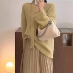 Damen Grobstrickpullover mit tiefem V-Ausschnitt und schicker Banddetails R&B