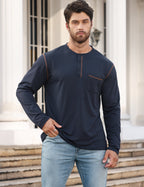 Herren Langarmshirt mit Knopfleiste und Brusttasche R&B