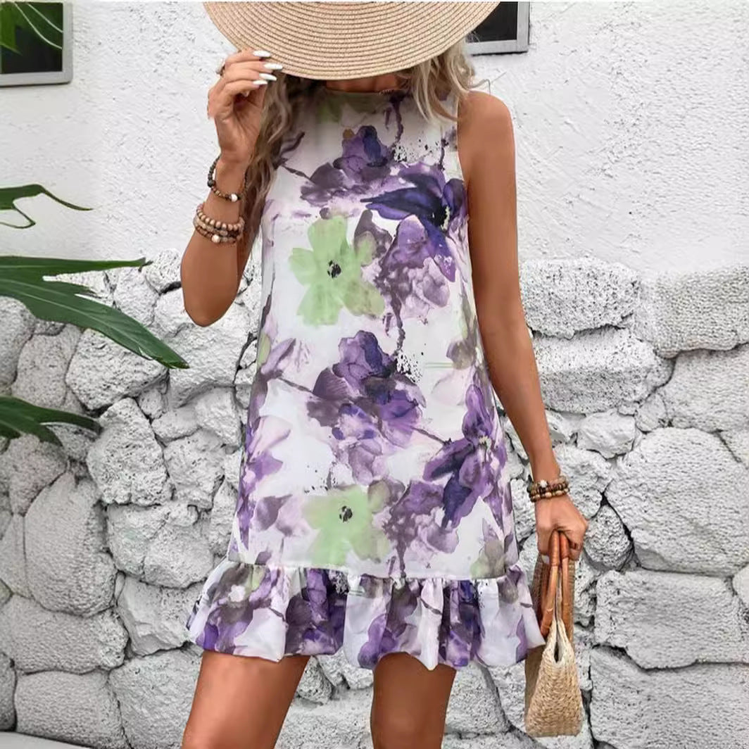 Damen Blumenkleid mit Rüschensaum R&B
