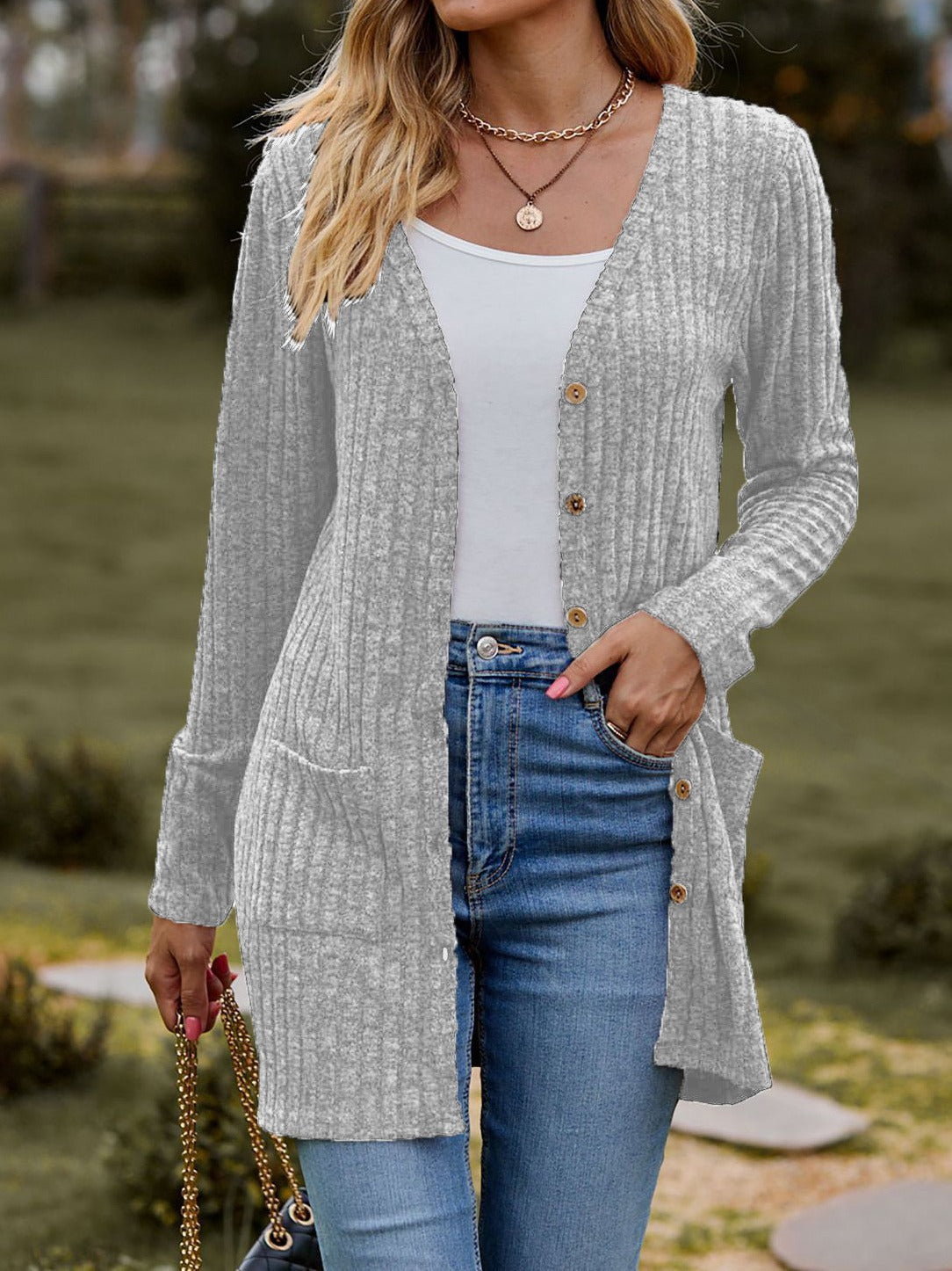 Damen Langstrickjacke mit strukturiertem Obermaterial und praktischen Taschen R&B