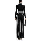Damen nan elegantes Strickset mit tailliertem Rollkragenoberteil und weiter Plisseehose mit Taillengürtel R&B