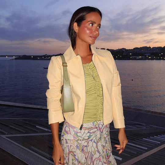 Damen modische Kurzjacke mit Stehkragen und Zipper R&B