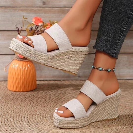Damen Wedge-Pantoletten mit modischen Riemen und komfortablem Fußbett R&B