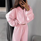 Damen nan oversized Kapuzenjacke mit durchgehendem Reißverschluss und Highwaist Gummibund-Jogginghose Set R&B