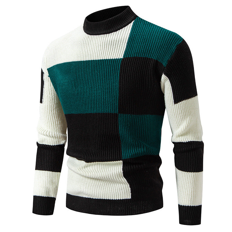 Herren modischer Rollkragenpullover mit strukturiertem Karomuster R&B