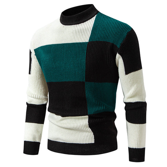 Herren modischer Rollkragenpullover mit strukturiertem Karomuster R&B