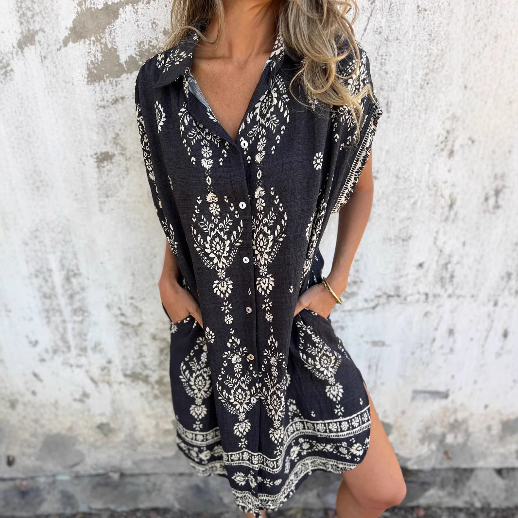 Damen modisches Hemdblusenkleid mit feinem Muster
