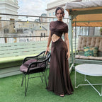 Damen elegantes Wickeloberteil mit taillierter Silhouette und fließendem Rock R&B