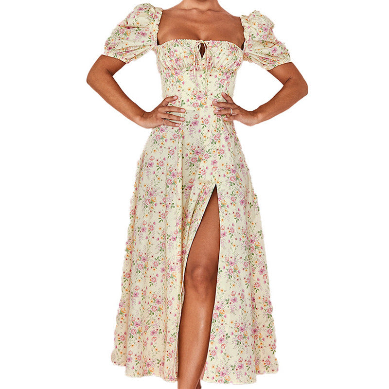 Damen Maxi-Kleid mit Puffärmeln und floralem Design R&B