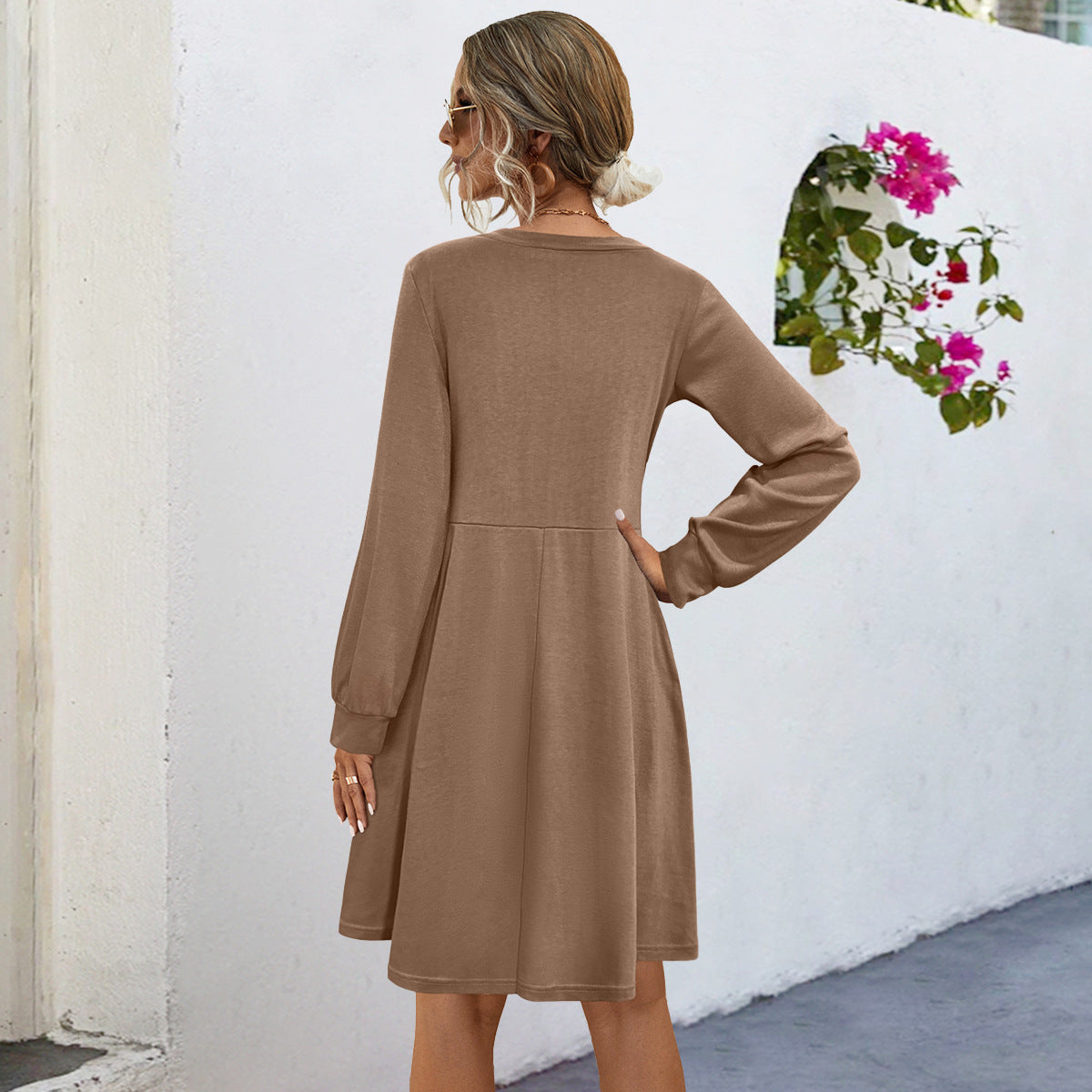 Damen Freizeitkleid mit Knopfleiste und seitlichen Eingrifftaschen R&B