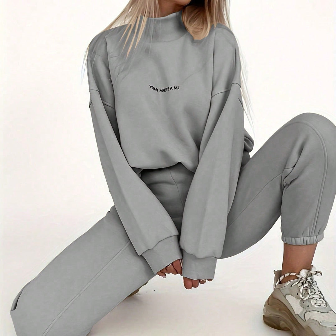 Damen Sportliches Set mit hochgeschlossenem Sweatshirt und elastischen Hosen R&B