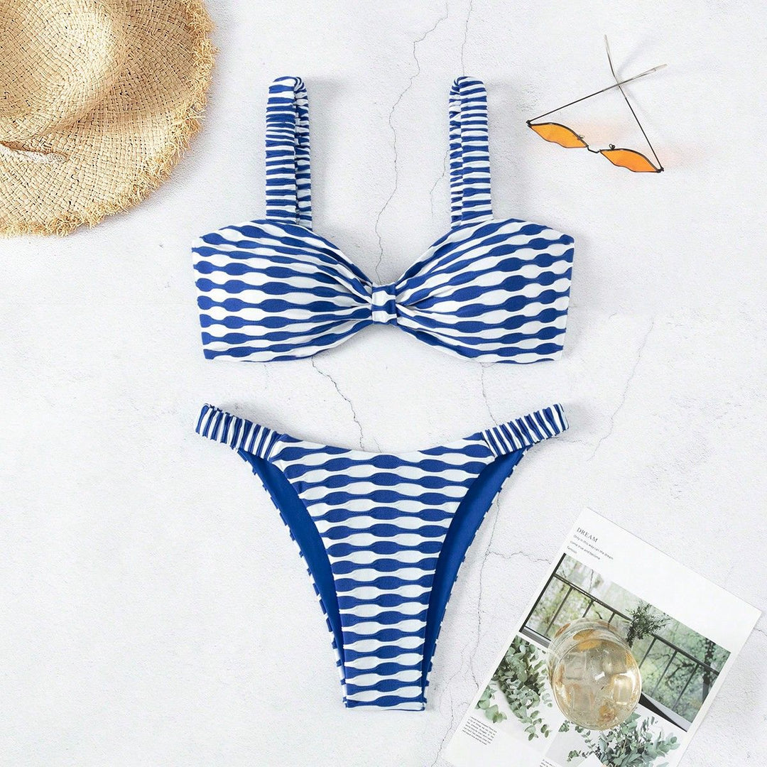 Damen Bandeau-Bikini mit einzigartigem Muster und verstellbaren Trägern R&B