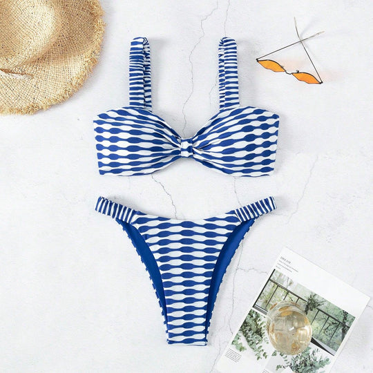 Damen Bandeau-Bikini mit einzigartigem Muster und verstellbaren Trägern R&B