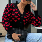 Damen Strickjacke mit Herzmotiv und dekorativen Knöpfen