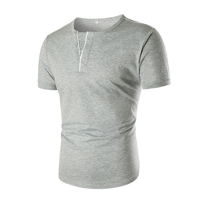 Herren Kurzarm T-Shirt mit halber Knopfleiste und kontrastierenden Nähten R&B