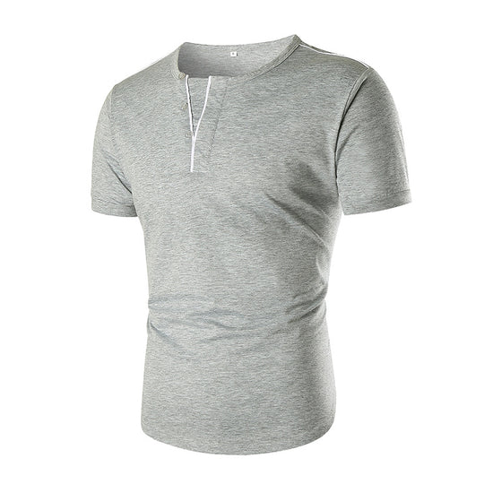Herren Kurzarm T-Shirt mit halber Knopfleiste und kontrastierenden Nähten R&B