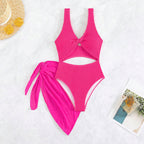 Damen Einteiler Badeanzug mit kreativen Cut-Outs und stilvollem Wickelrock