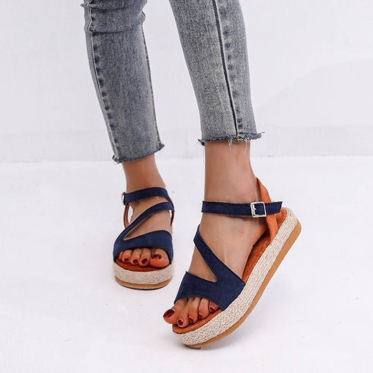 Damen Plateau-Sandalen mit offener Zehenpartie und modischem Riemendesign R&B