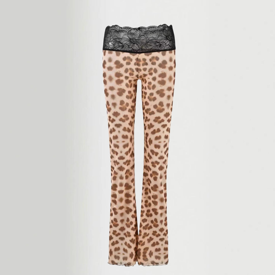 Damen Leggings mit elegantem Spitzenbund und modischem Tiermuster R&B