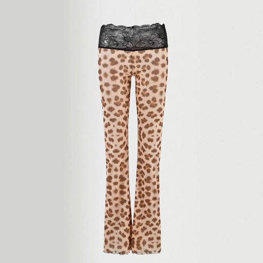 Damen Leggings mit elegantem Spitzenbund und modischem Tiermuster R&B