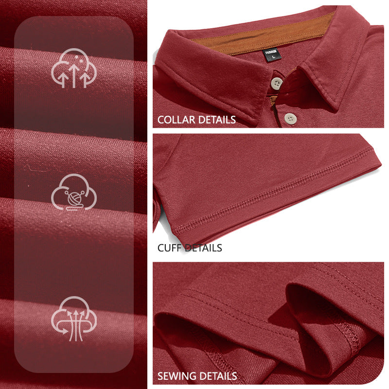 Herren nan Kurzarm-Polokragen-Shirt aus texturiertem Jersey mit Brusttasche und kontrastierter Knopfleiste R&B