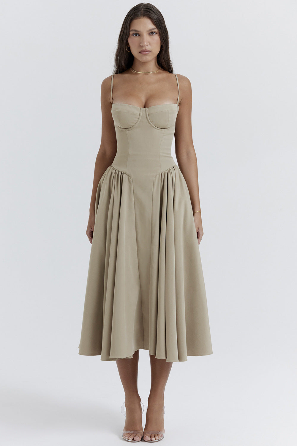 Damen Midi-Kleid mit elegantem Schnitt und komfortablen Trägern R&B