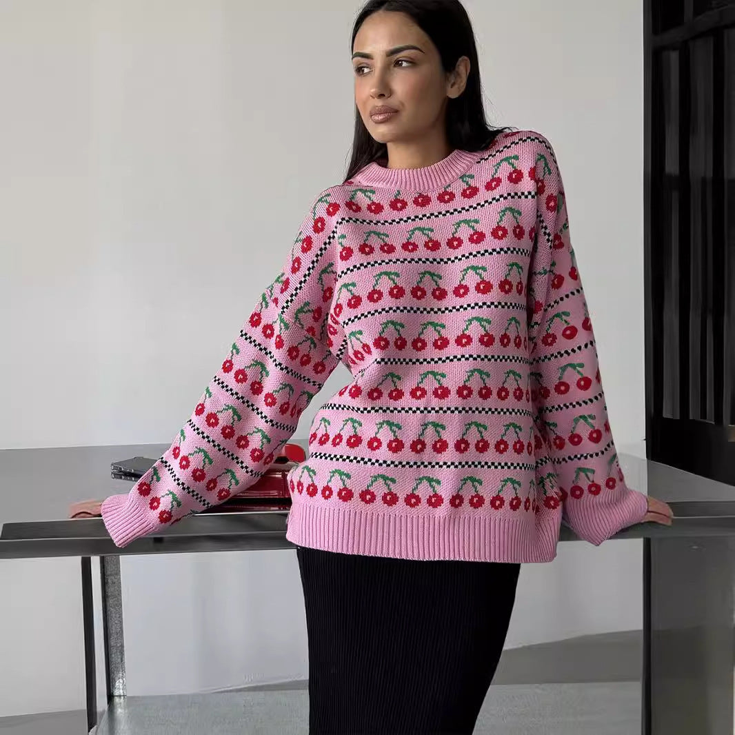 Damen Gemusterter Pullover mit fruchtigem Design R&B