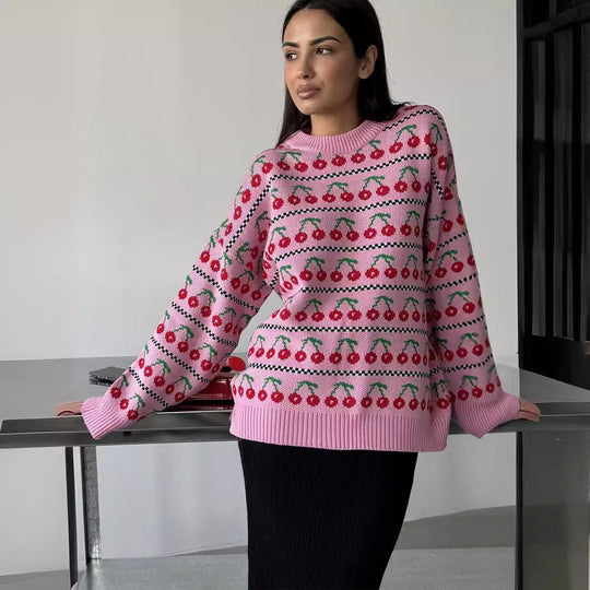 Damen Gemusterter Pullover mit fruchtigem Design R&B