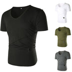 Herren V-Ausschnitt T-Shirt mit asymmetrischem Schnitt und elastischem Bund