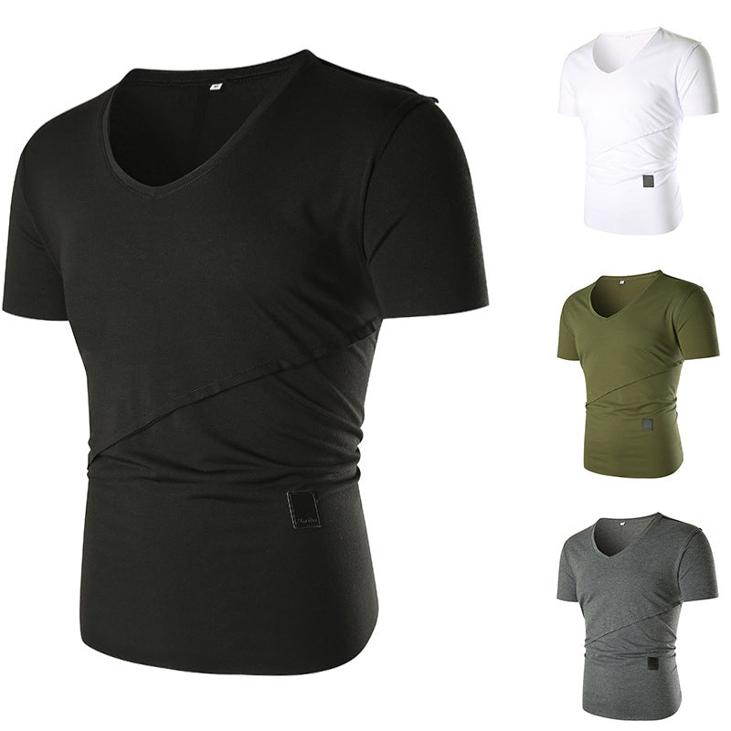 Herren V-Ausschnitt T-Shirt mit asymmetrischem Schnitt und elastischem Bund