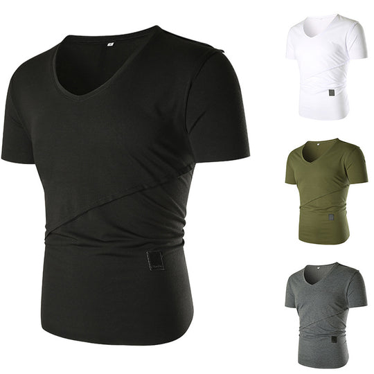 Herren V-Ausschnitt T-Shirt mit asymmetrischem Schnitt und elastischem Bund R&B