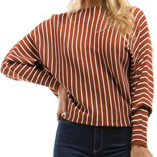Damen gestreifter Pullover mit weitem Schnitt und innovativem Design R&B
