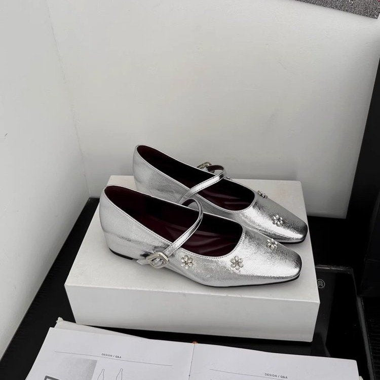 Damen modische Mary Jane Ballerinas mit eleganter Breite und verziertem Design R&B