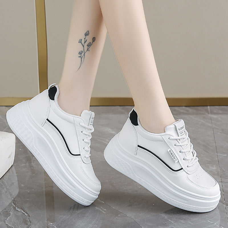 Damen modische Plateau Sneakers mit glattem Obermaterial und elastischen Schnürsenkeln R&B