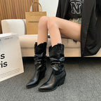 Damen Western-Stiefel mit eleganter Raffung und Absatz R&B