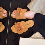 Damen Flauschige Pantoletten mit Boho-Design und Fransen EB