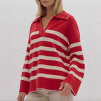Damen kuschelige Strickpullover mit modernem Streifenmuster und V-Ausschnitt R&B