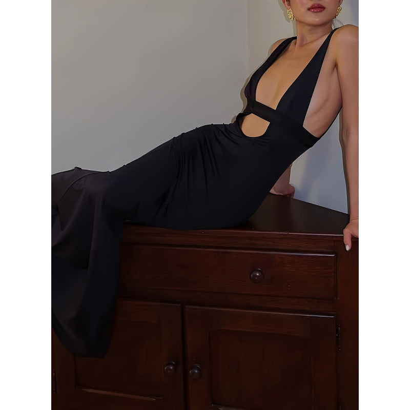 Damen Maxikleid mit tiefem V-Ausschnitt und eleganter Taillierung R&B