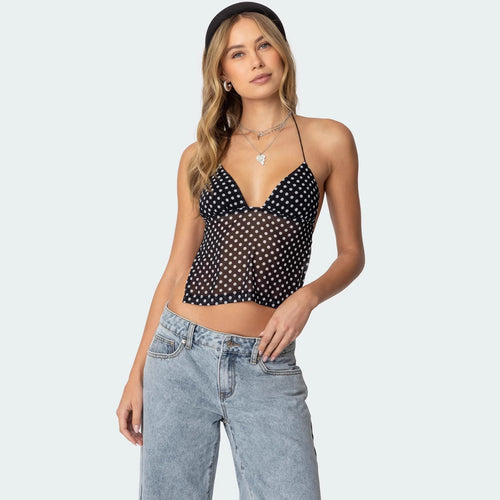 Damen Polka Dot Top mit zarten Trägern und figurbetontem Schnitt R&B