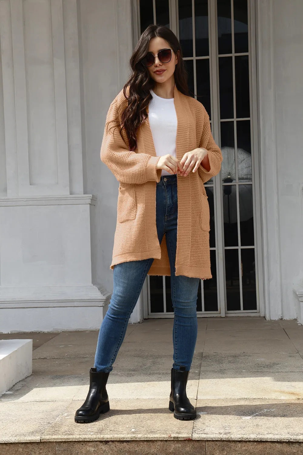 Damen Offene Strickjacke im lässigen Design mit praktischen Taschen R&B